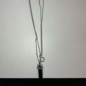 Silver and Black Crystal Necklace Boho